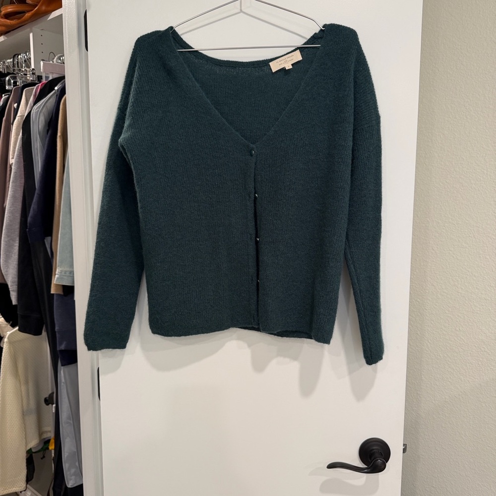 Sezane Deep Green V-Neck Cardigan